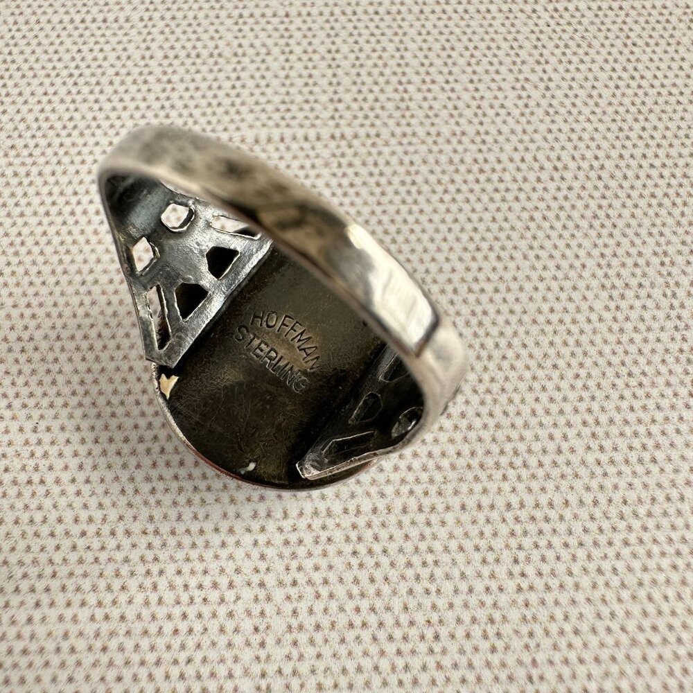 Art Deco Hoffman Sterling Butterfly Wing Ring, Scenic Convex Glass Size 8.5 - Picture 5 of 7